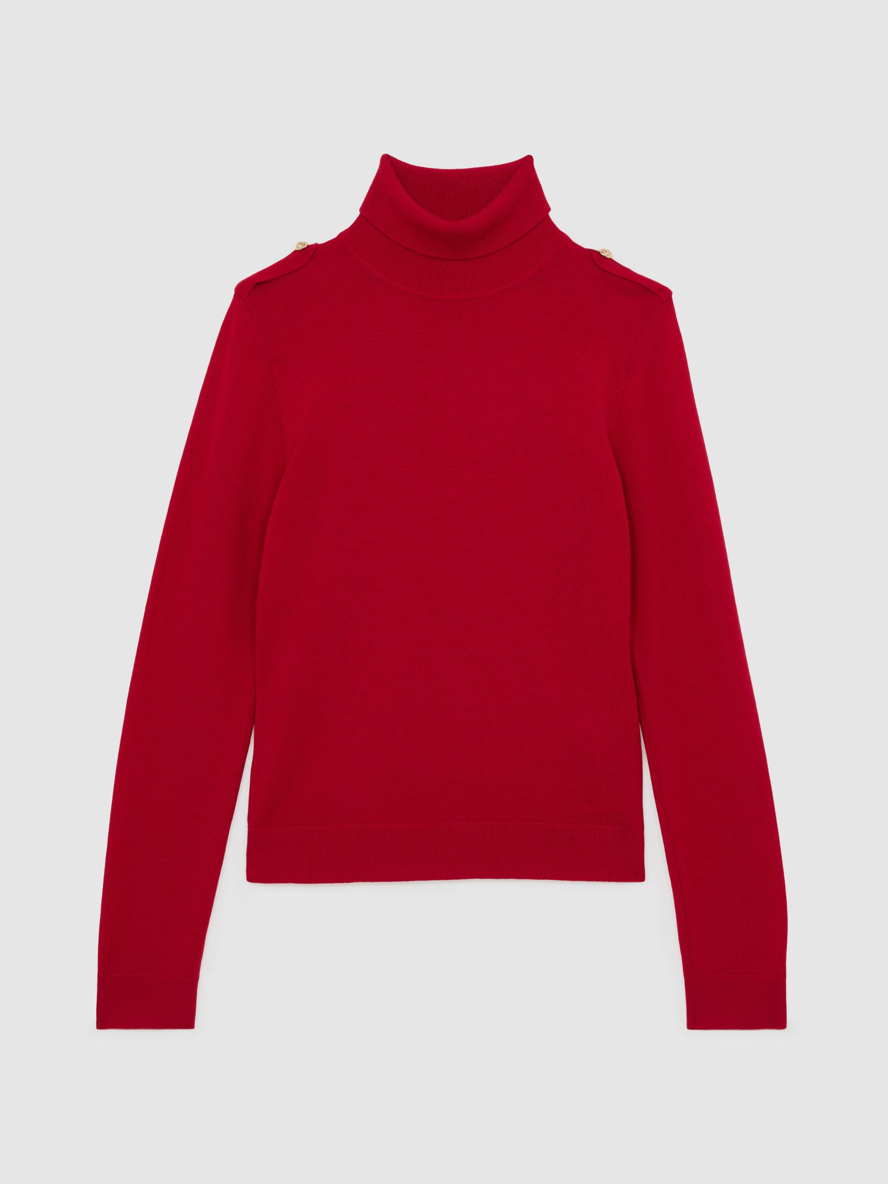 Wool Epaulette Roll-Neck Jumper in Red | Reiss UK