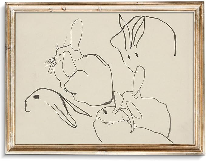 uniro Abstract Easter Bunnies Wall Art Decor, Animal Rabbit Drawing Etching Rustic Picture, Vinta... | Amazon (US)