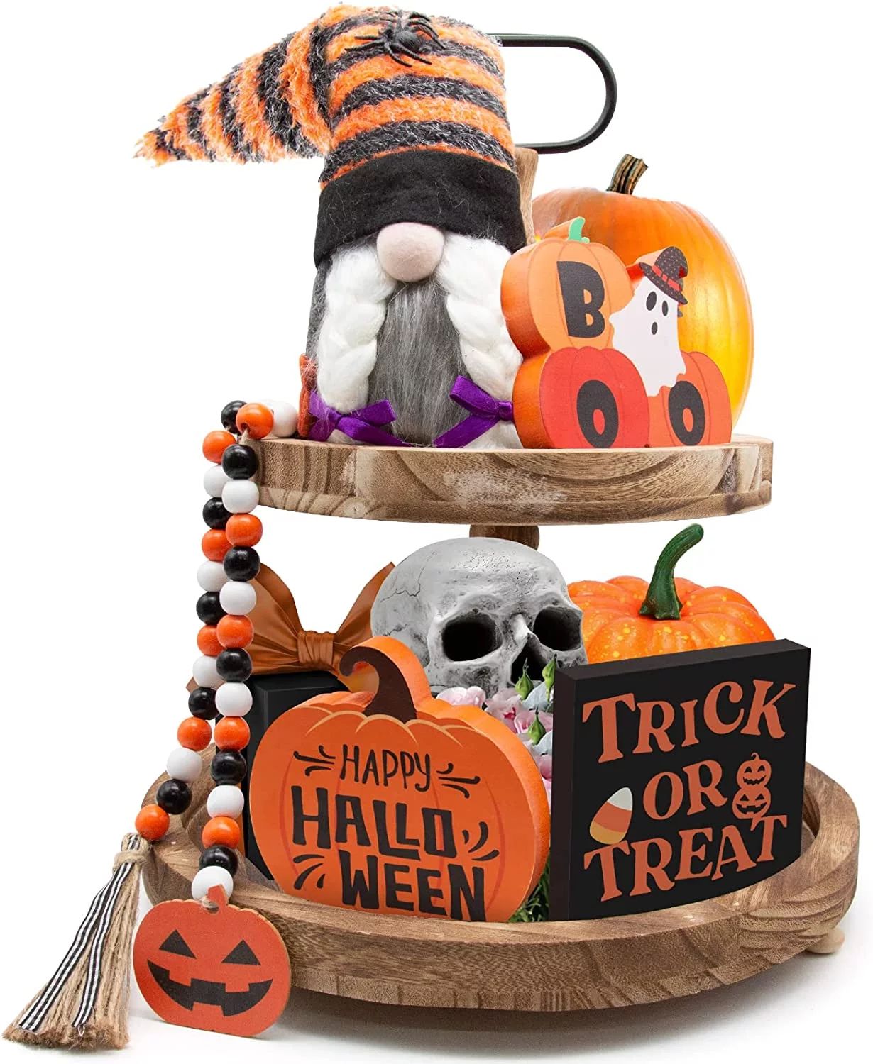 NXN-HOME Halloween Tiered Tray Decorations Including Trick or Treat Wooden Signs, Cute Gnomes Plu... | Walmart (US)
