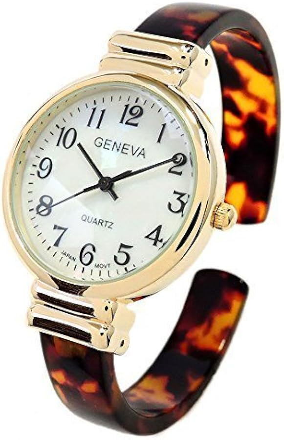 Tortoise Gold Acrylic Band Geneva Slim Case Women's Bangle Cuff Watch | Amazon (US)