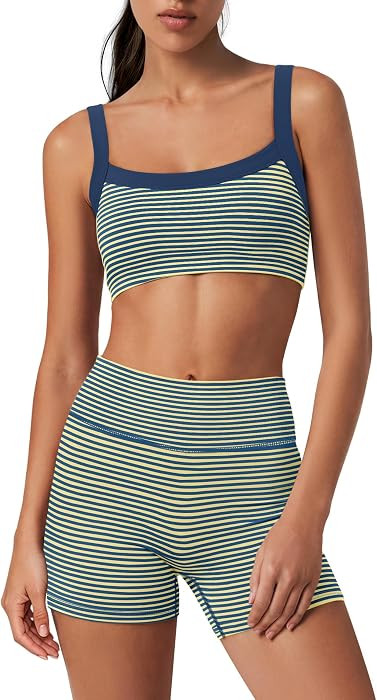 Womens Striped Workout Set Two Piece Yoga Sets Activewear | Amazon (US)