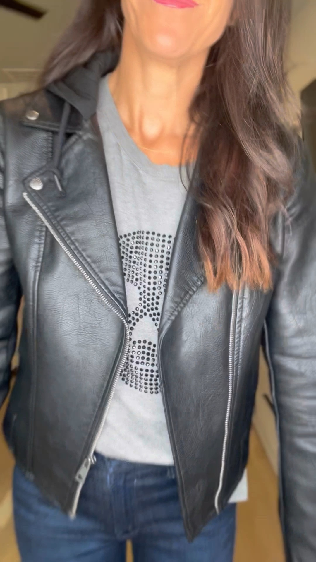 Kid Friendly Halloween Party Outfit if you’re not dressing up but want to be festive! Leather jacket + Halloween themed shirt paired with jeans is my go to! 💀 🎃 👻 Check out my visitor!😂 #momhalloween #halloweenpartyoutfit #momstyle #trendymom

#LTKHalloween #LTKKids #LTKVideo