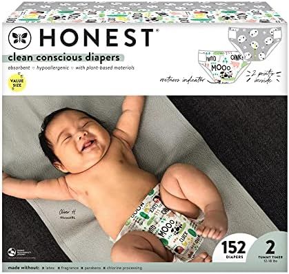 The Honest Company Clean Conscious Diapers, Pandas + Barnyard Babies, Size 2, 152 Count Super Clu... | Amazon (US)