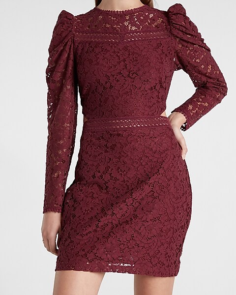 Lace Puff Sleeve Side Cutout Sheath Dress | Express