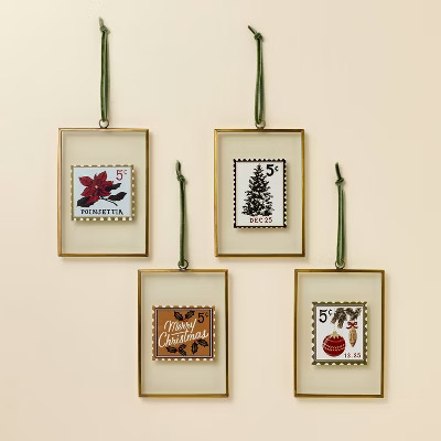 Framed Vintage Stamp Art Christmas Tree Ornaments (Set of 4) - Hearth & Hand™ with Magnolia | Target
