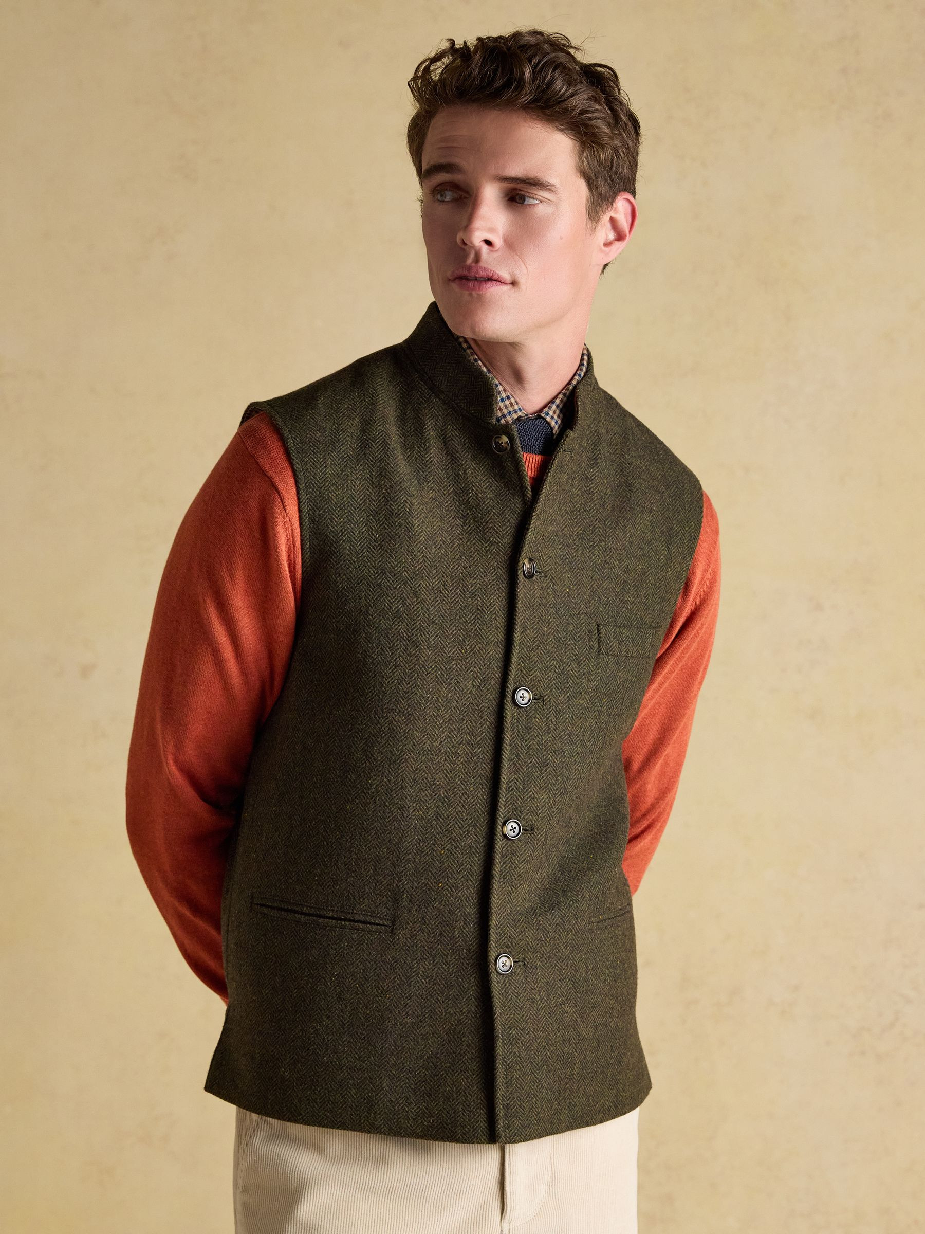 Green Wool Blend Tweed Gilet | Joules | Joules