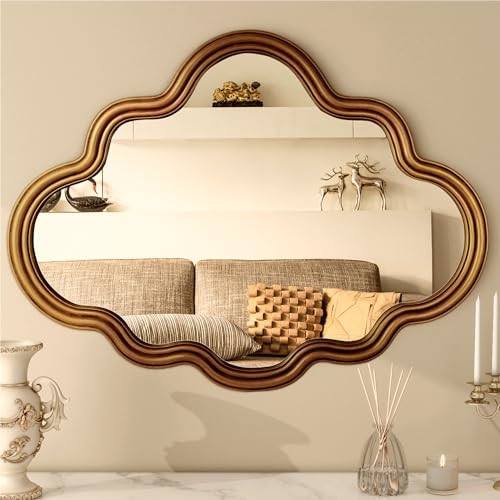 SHYFOY Antique Wall Mirror 40"x29" Mirrors for Wall Decor Cloud Bronze, Bohemian Decorative Wavy Mirror for Living Room Bathroom Bedroom Entryway, Farmhouse Abstract Shape Curvy Mirror | Amazon (US)