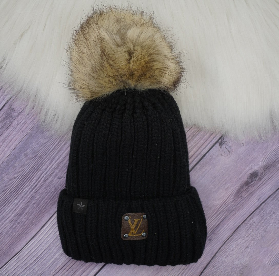 Limited Edition - Pom Pom Beanie With LV Monogram Logo Patch | Sparkl
