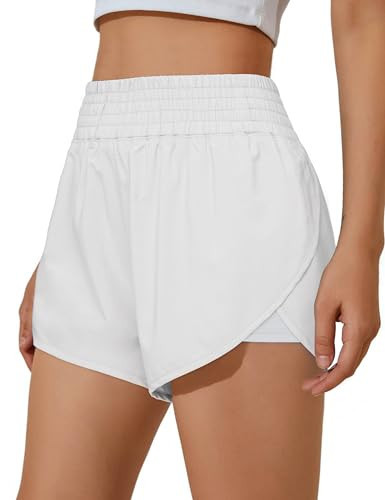 BMJL Womens Running Shorts High Waisted Side Pocket Athletic Shorts High Side Slit 2 in 1 Gym Shorts(White,XL | Amazon (US)