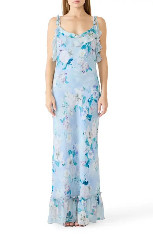 Steve Madden Malenna Floral Ruffle Chiffon Maxi Dress in Bloom at Nordstrom, Size Medium | Nordstrom