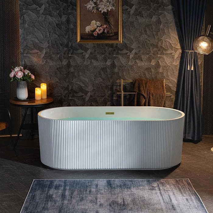 WOODBRIDGE 67" L x 31-1/2" W Freestanding Contemporary Soaking Bathtub,Unique Pleated Design,with... | Amazon (US)