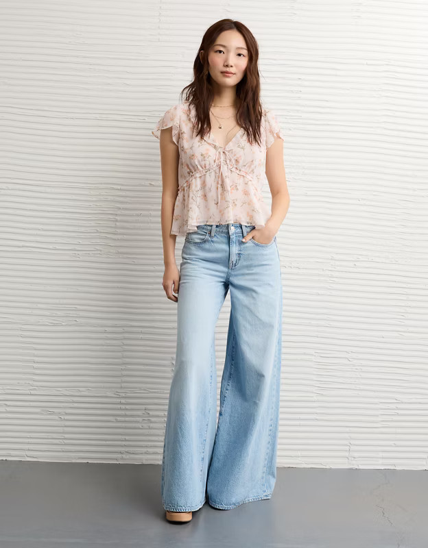 AE V-Neck Chiffon Babydoll Blouse | American Eagle Outfitters (US & CA)