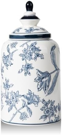 Blue and White Ginger Jar for Home Decor, Chinoiserie Vase Decor, Ceramic Decorative Jars with Li... | Amazon (US)