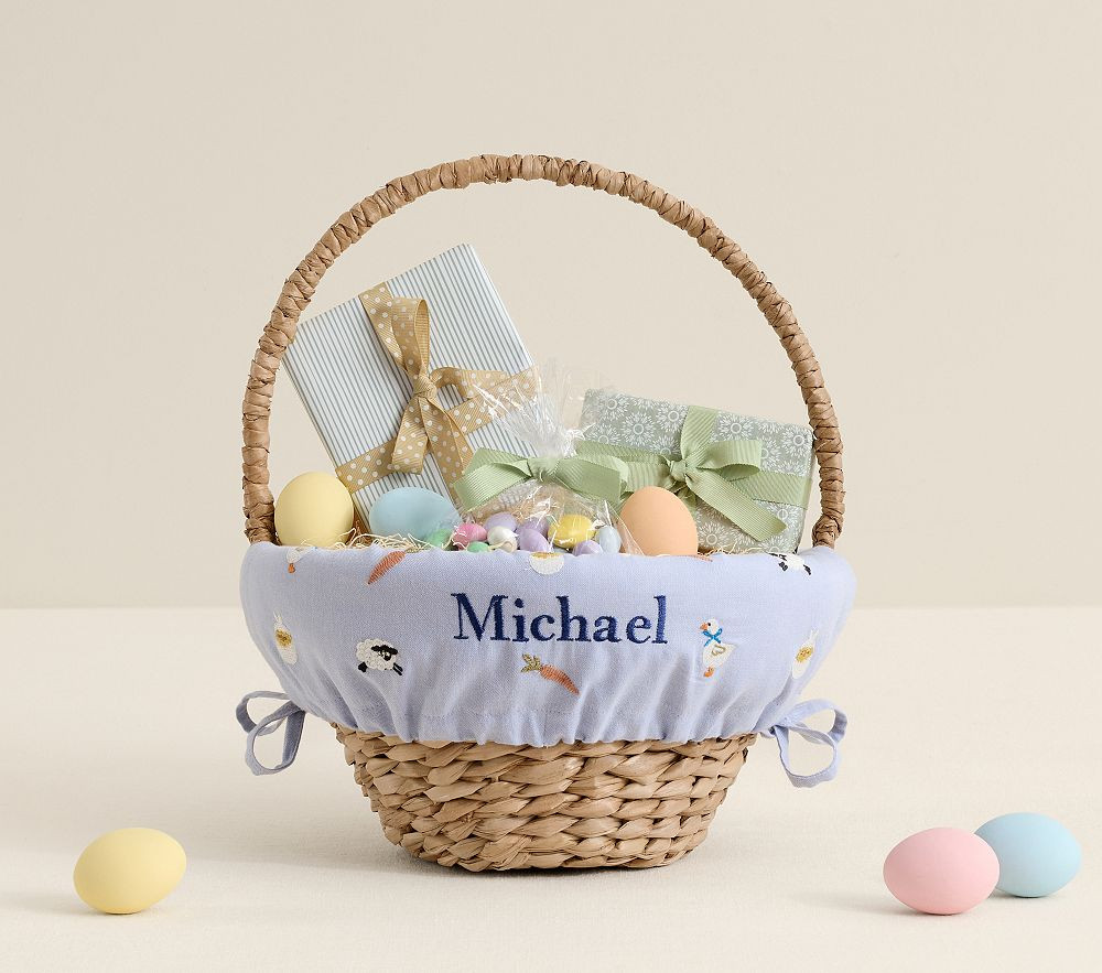 Embroidered Icons Easter Basket Liners | Pottery Barn Kids