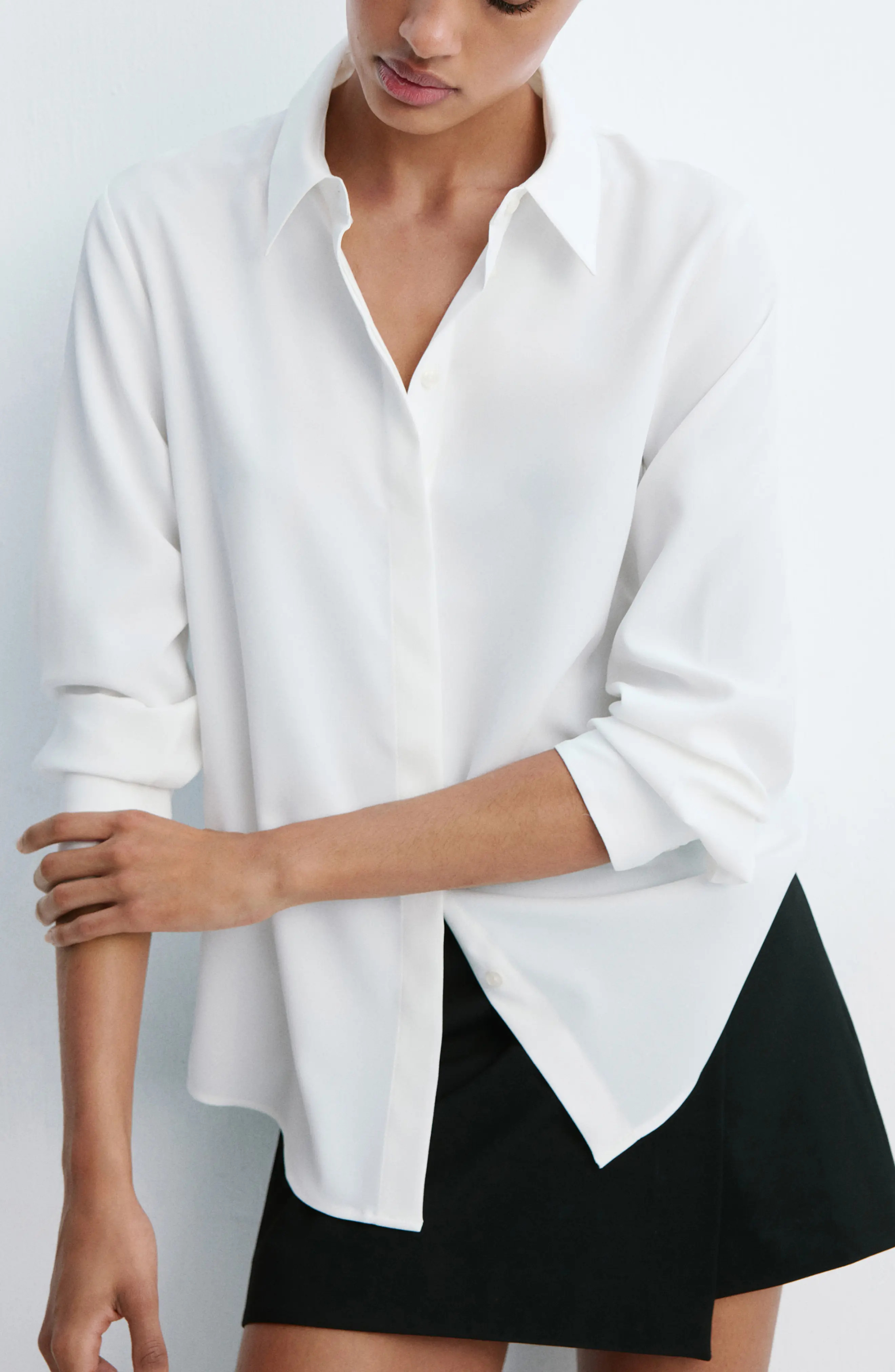 MANGO Fluid Long Sleeve Button-Up Shirt (Women) | Nordstrom | Nordstrom