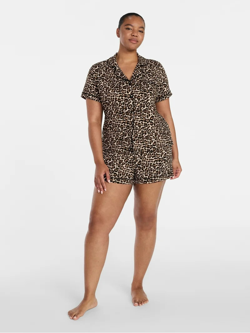 Joyspun Women's Dreamy Soft Collection Notch Top and Shorts Pajama Set, 2-Piece, Sizes XS-3X | Walmart (US)