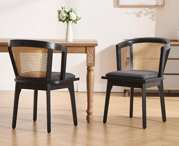 EALSON Rattan Mid Century Dining Chairs Set of 2 Modern Farmhouse Dining Room Chairs with Cane Cu... | Amazon (US)