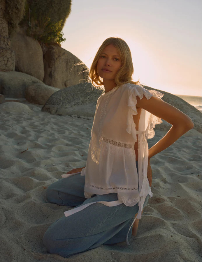 White Frill Sleeve Top | Nobody's Child