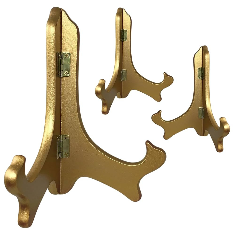 BANBERRY DESIGNS Gold Metallic Wood Easels Premium Quality Display Plate Stand Holder - 7" H - Se... | Amazon (US)