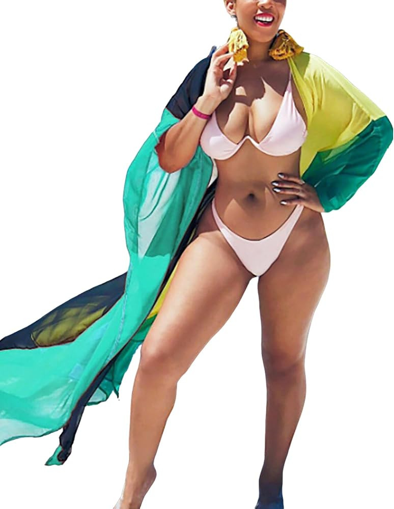 Bsubseach Kimonos for Women Chiffon Plus Size Patchwork Swimsuit Coverup | Amazon (US)