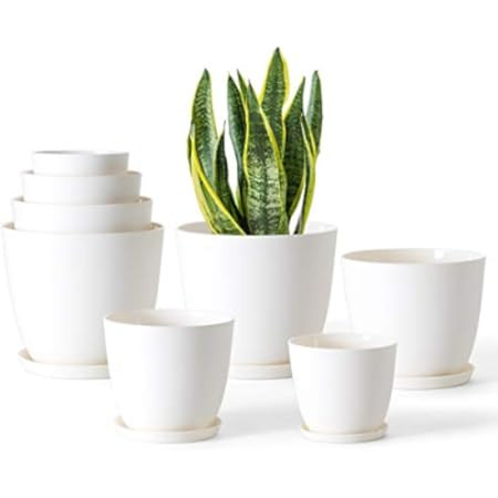 Mkono 6 Pack Plastic Plant Pots for Plants, 7/6.5/6/5.5/5/4.5 Inch Indoor Plastic Planters Cylindric | Amazon (US)