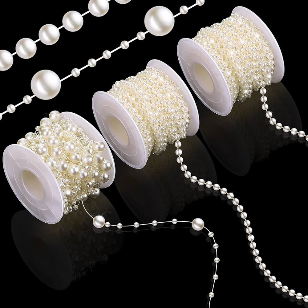 Bonuci 3 Rolls 66 Feet Pearls String Beads Decoration Pearl Garland for Christmas Tree Faux Pearl... | Amazon (US)