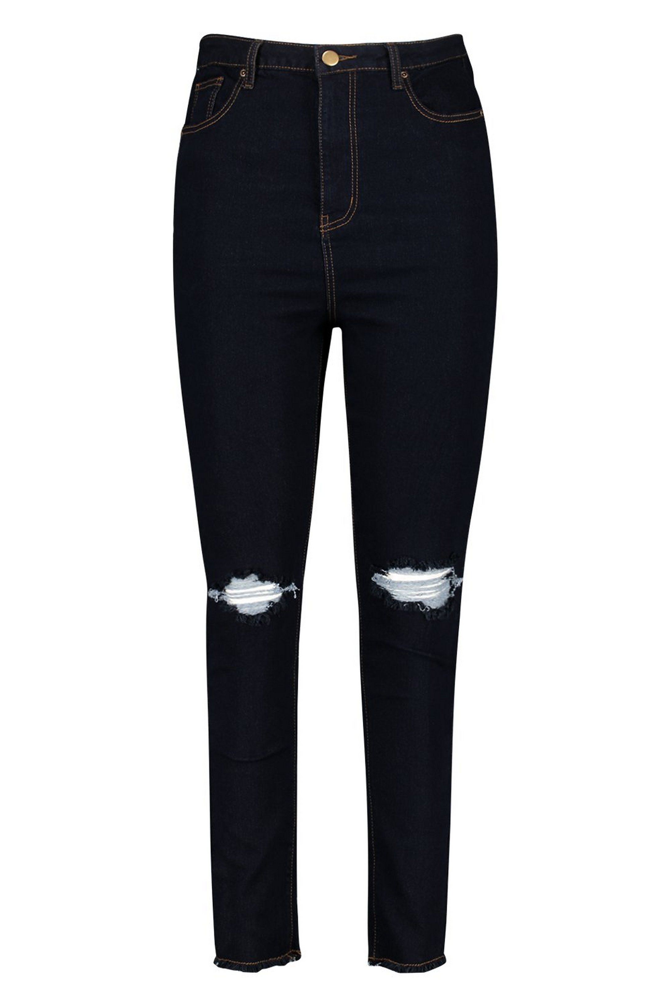 Plus Denim Rip Knee & Frayed Hem Skinny Jeans | Boohoo.com (US & CA)