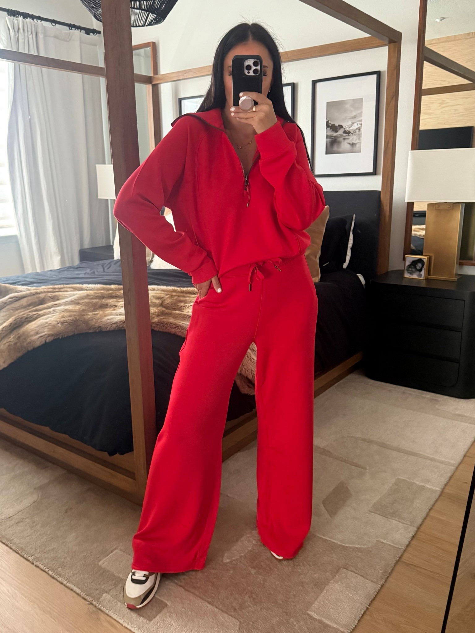 SPANX® AirEssentials Half Zip wearing size medium. SPANX® AirEssentials Wide Leg Pant wearing size medium. 
