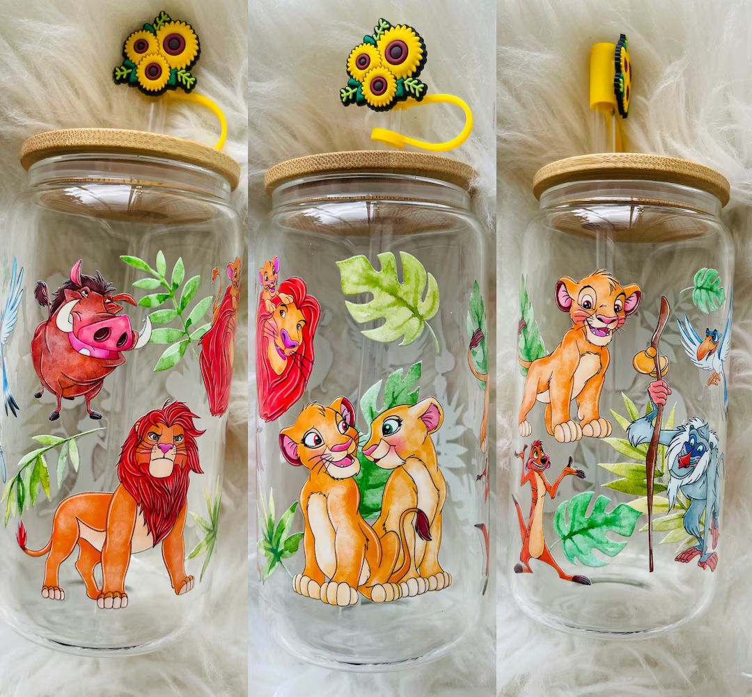 16oz glass can | reusable can cup | lion king | Etsy (US)