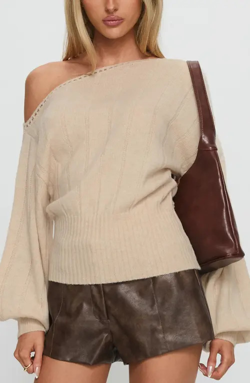 Princess Polly Jackeline Off the Shoulder Sweater in Cream at Nordstrom, Size 0 | Nordstrom