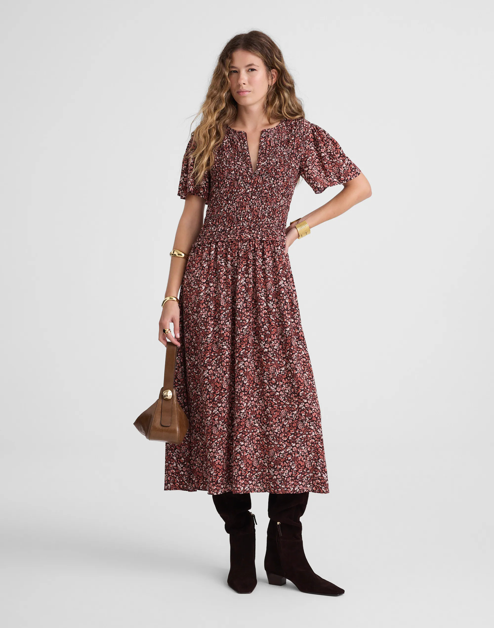 Zip-Front Flutter-Sleeve Midi Dress in Floral | Madewell