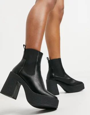 Truffle Collection chunky chelsea heeled ankle boots in black | ASOS (Global)