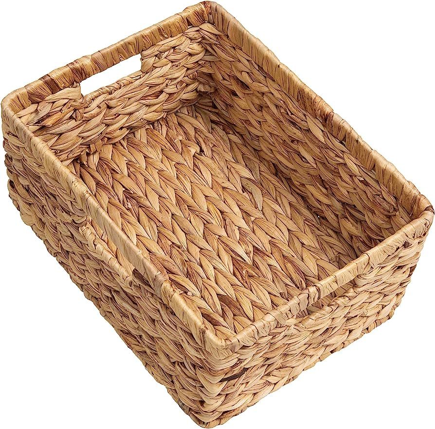 StorageWorks Large Rectangular Wicker Basket, Water Hyacinth Storage Basket with Built-in Handles... | Amazon (US)
