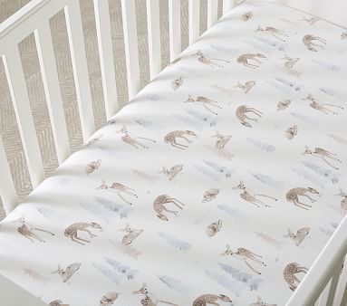 Woodland Fawn Flannel Crib Fitted Sheet | Pottery Barn Kids