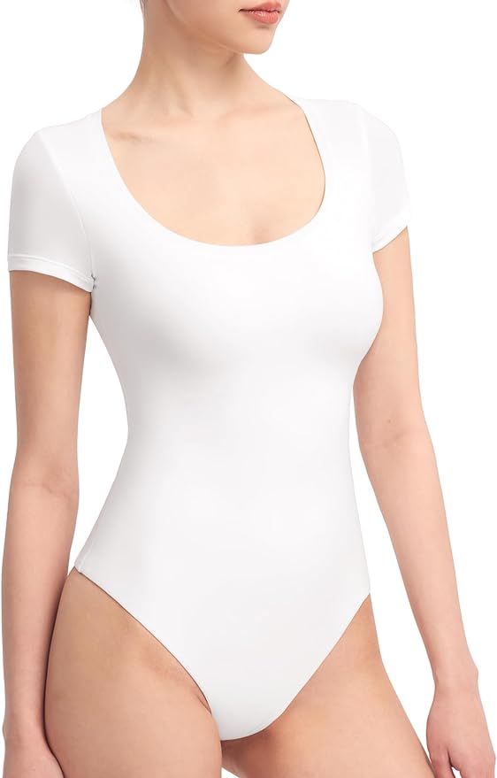 PUMIEY Women's Scoop Neck Short Sleeve Bodysuit Slimming Fit Body suit Top Smoke Cloud Pro Collec... | Amazon (US)