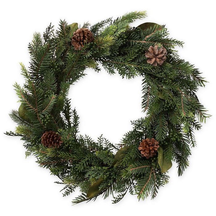 Large Holiday Mixed Faux Greenery Wreath - Plow & Hearth | Target