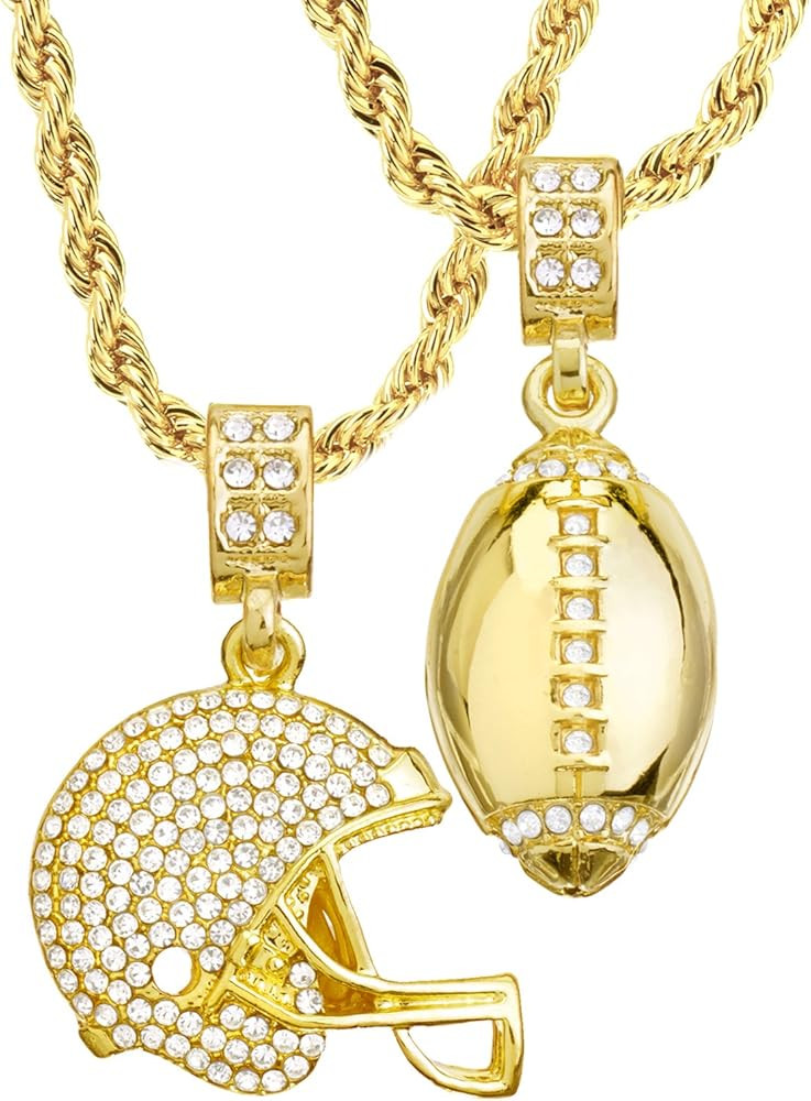 metaltree98 Mens 14kt Gold Plated Football & Football Helmet Pendant 4 mm, 20" & 24" Double Rope ... | Amazon (US)