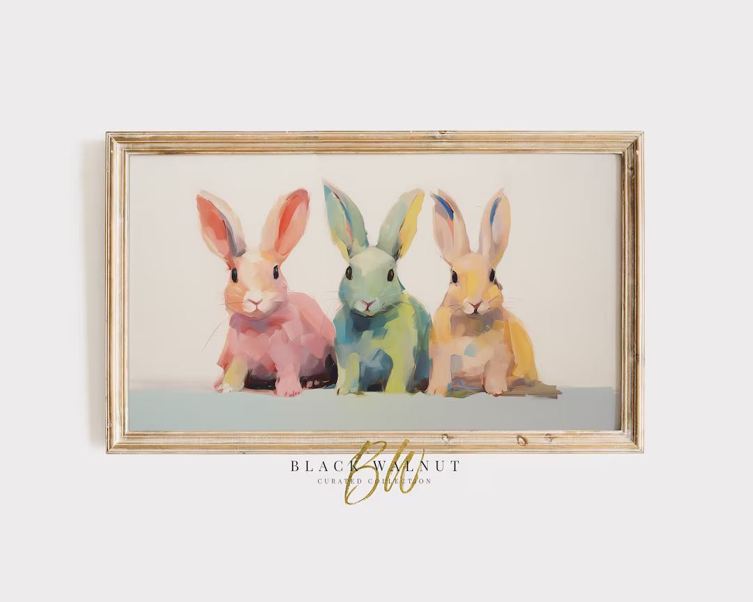 Frame TV Art Easter Bunnies, Modern Pastel Bunny Rabbit Painting for Samsung Frame TV, Digital Do... | Etsy (US)
