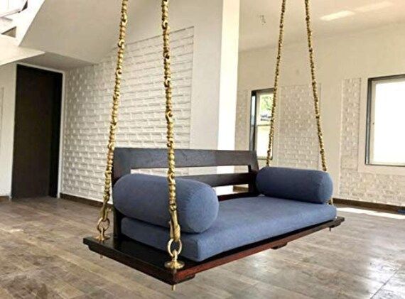 Wooden Ceiling swing with brass chain, Garden Swing with Metal Chain, Indian Jhula swing, Love ch... | Etsy (US)