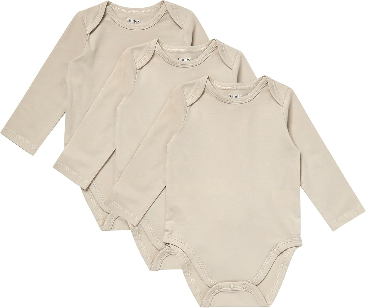 Hanes Unisex Baby Pure Comfort Long Sleeve Bodysuits, Infant Bodysuits, Boys & Girls, 3-pack | Amazon (US)