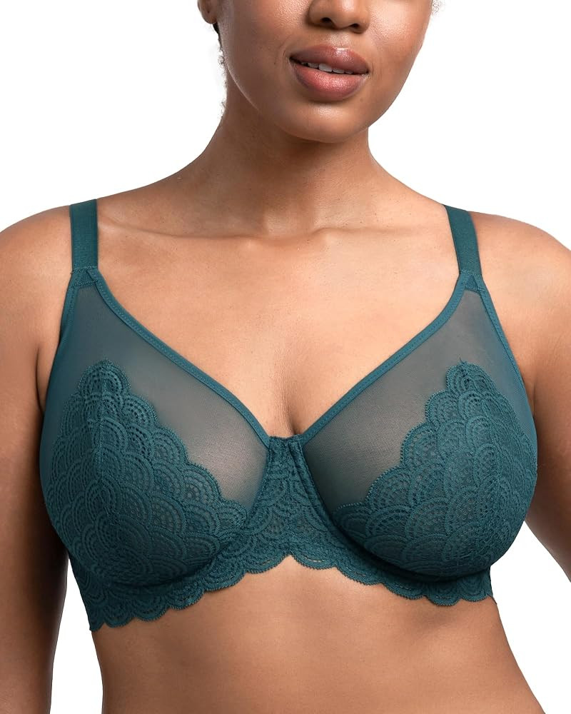 HSIA Minimizer Bras for Women Large Bust Full Coverage Lace Plus Size Bra - Mermaid Scales | Amazon (US)