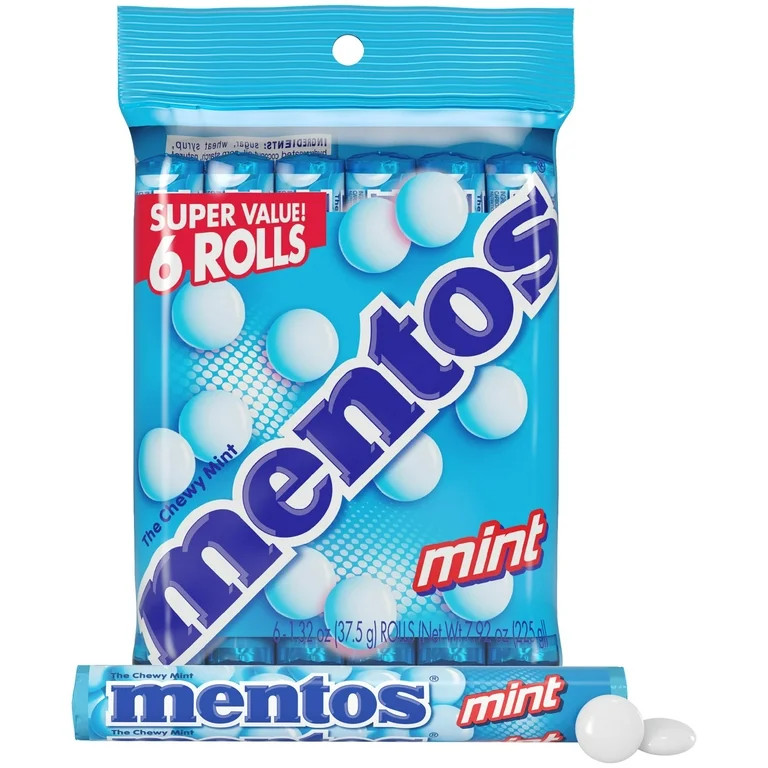 Mentos Chewy Mint Candy Roll, Peppermint, Peanut Free, Regular Size, 1.32 oz, 6 Count - Walmart.c... | Walmart (US)