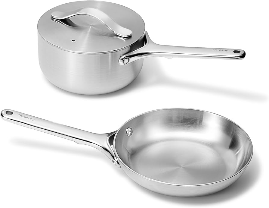Caraway Stainless Steel Mini Duo - 5-Ply Stainless Steel Fry Pan (8 In) & Sauce Pan (1.75 Qt) - O... | Amazon (US)