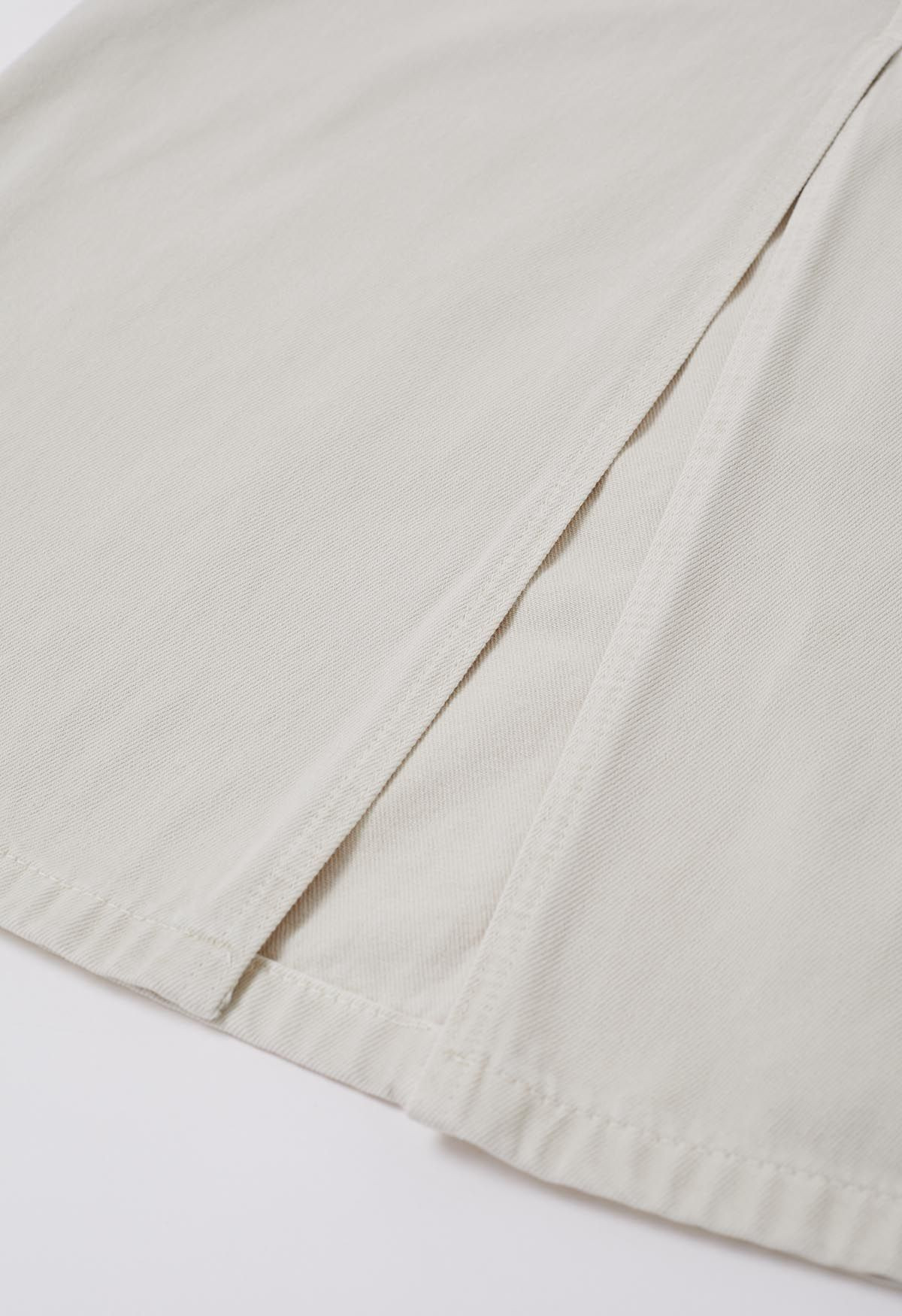 Slit Back Belted Denim Maxi Skirt in Ivory | Chicwish
