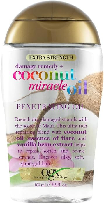 OGX Coconut Miracle Oil Extra Strength Penetrating Hair Oil for Dry, Damaged, and Frizzy Hair, Intense Hydration, Frizz Control, and Shine with Coconut Oil, Tiare, and Vanilla Bean Extracts, 100 ml | Amazon (UK)