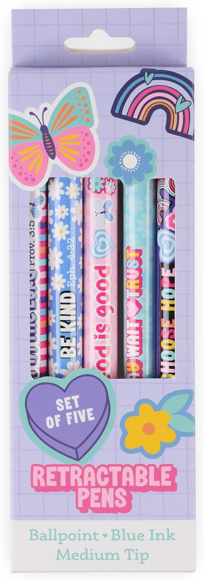 Christian Art Gifts 5 Piece Inspirational Kids Medium Ballpoint Pen Set for Girls: Encouraging Sc... | Amazon (US)