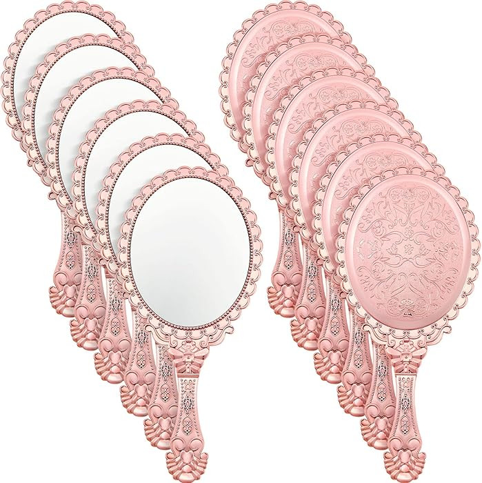 Qunclay 12 Pcs Vintage Handheld Mirror with Handle, 9.8" L x 4.5" W Rose Gold Embossed Portable S... | Amazon (US)