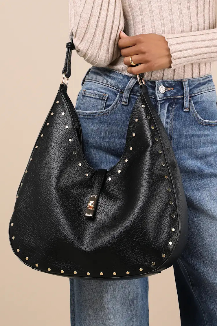 Malinna Black Studded Slouchy Tote | Lulus