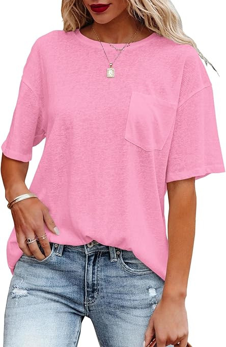 Women's Short Sleeve Crew Neck T Shirts Summer Loose Fit Tee Tops | Amazon (US)