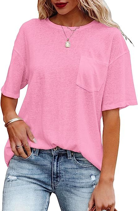 Women's Short Sleeve Crew Neck T Shirts Summer Loose Fit Tee Tops | Amazon (US)